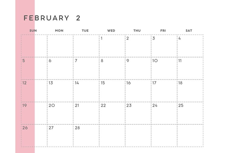 pink minimalist february printable 2023 wall calendar