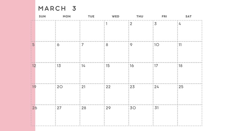 pink minimalist printable march 2023 calendar