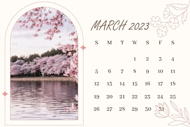 pink spring march 2023 calendar
