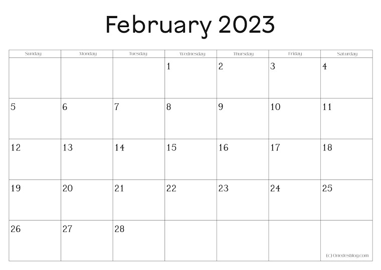 printable elegant february calendar 2023