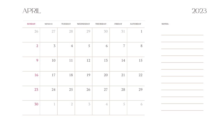 printable simple april 2023 calendar