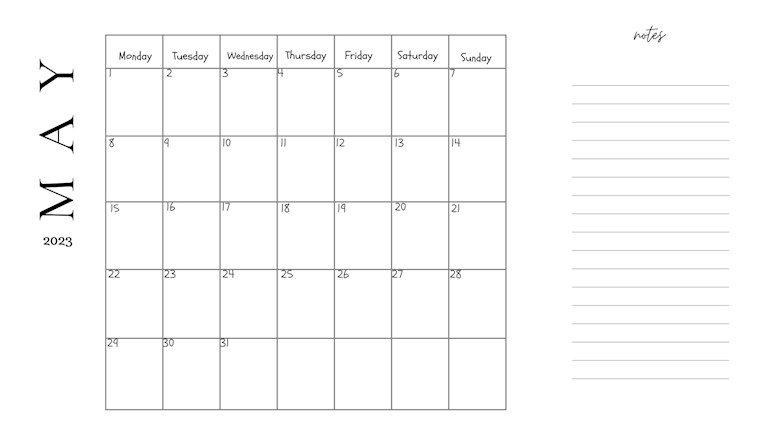 printable simple may 2023 calendar