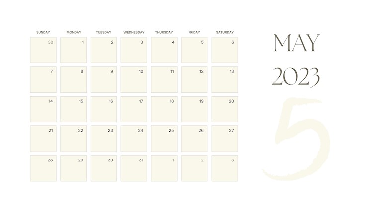 simple and minimal may 2023 calendar
