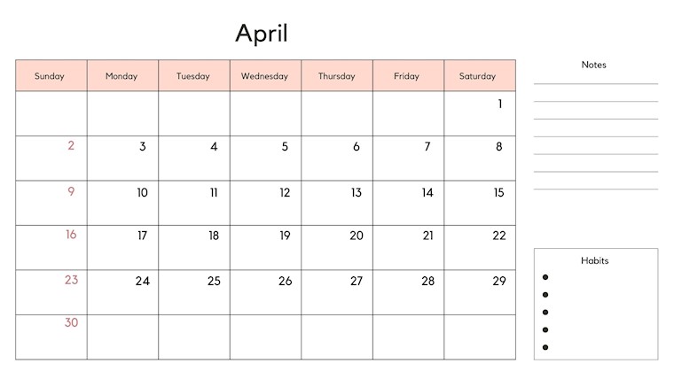 simple april calendar 2023