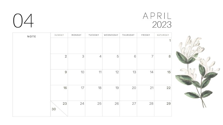 simple flower april 2023 calendar