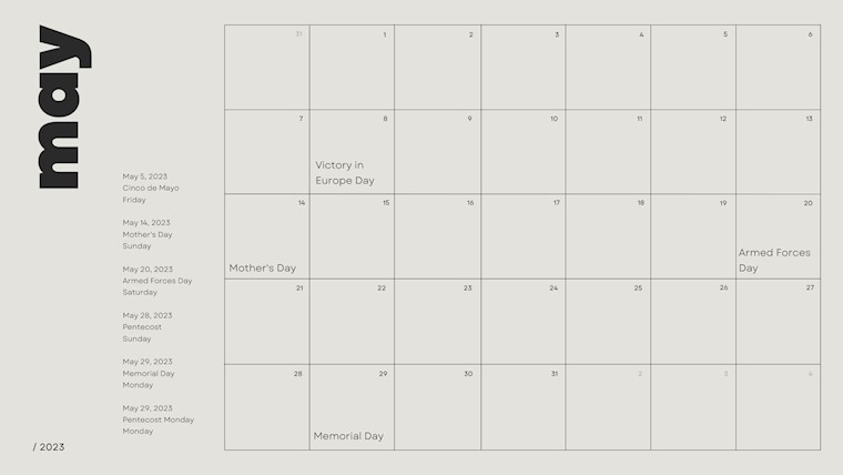 simple minimalistic may calendar 2023