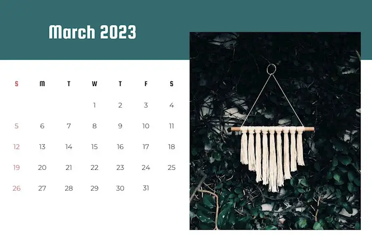 simple photogtaphic march 2023 calendar