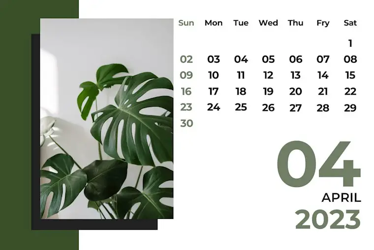 white and green minimalist april 2023 wall calendar