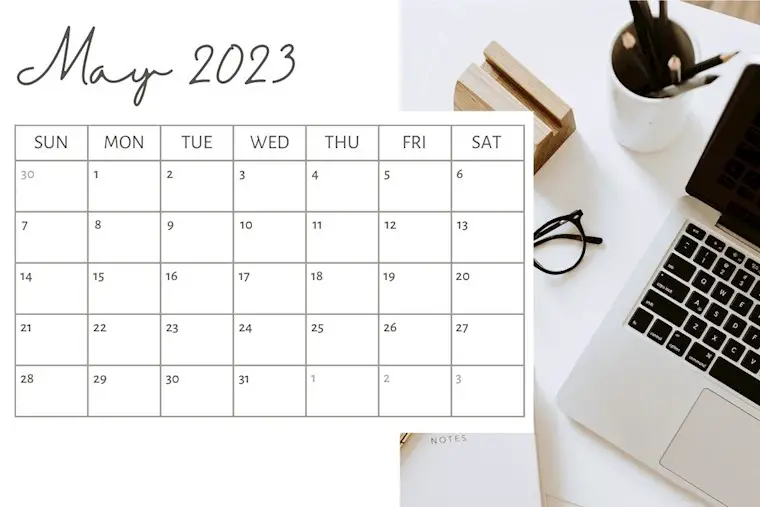 white elegant classic customizable may 2023 calendar