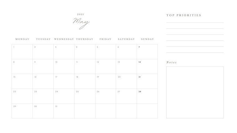 white minimalist elegant may 2023 calendar