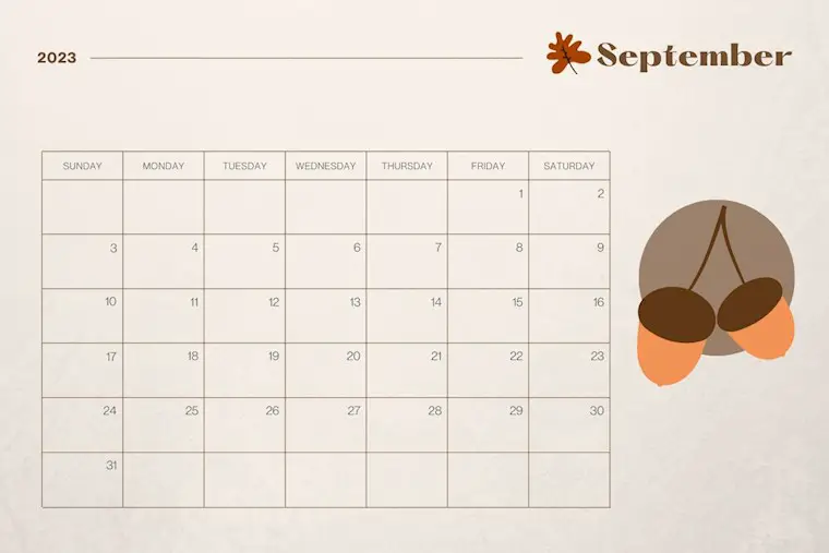 autumn minimal botanical september 2023 calendar