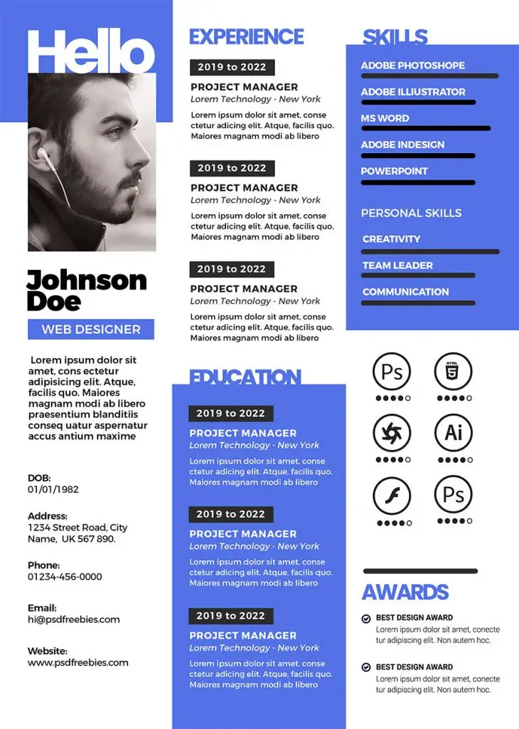 awesome modern resume cv psd template