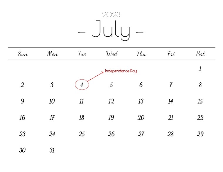 basic minimalistic july 2023 calendar