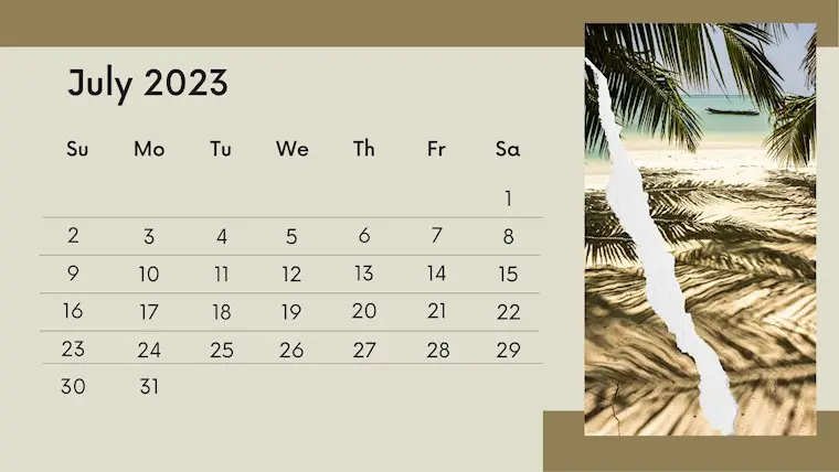 beach palm 2023 july calendar