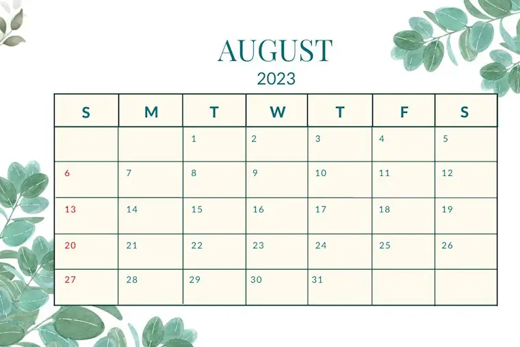 beige and green organic modern august 2023 calendar