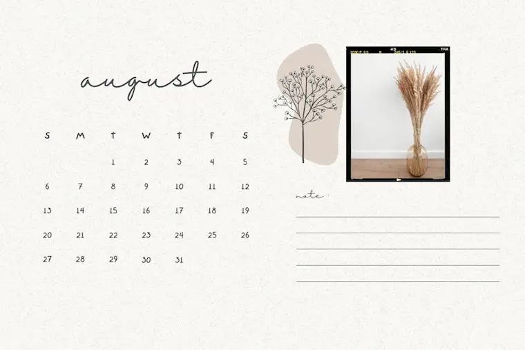 beige grey floral aesthetic august 2023 calendar
