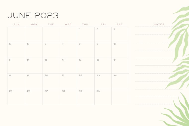 beige minimal botanical june 2023 calendar