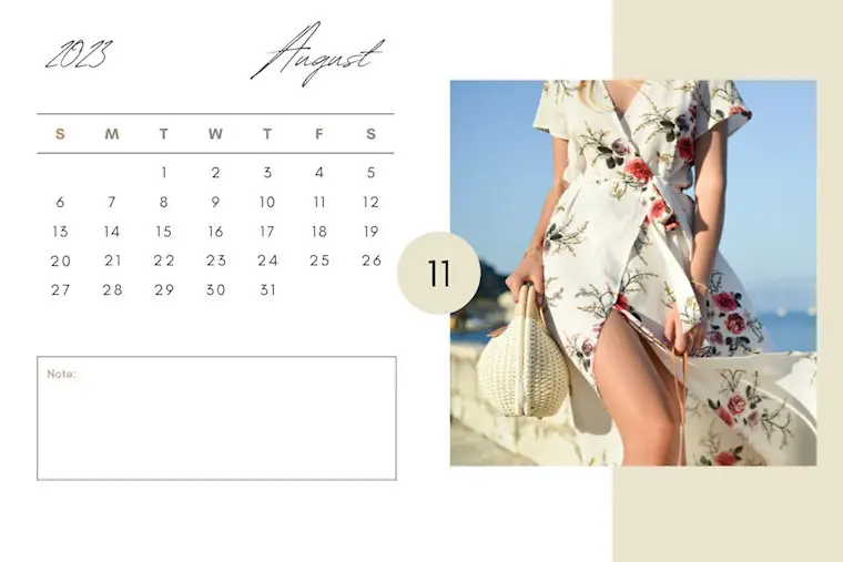 beige minimalist photo august 2023 calendar