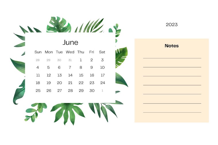 beige organic monthly june 2023 calendar