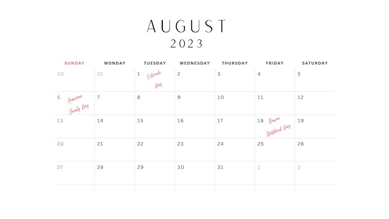 best august 2023 calendar