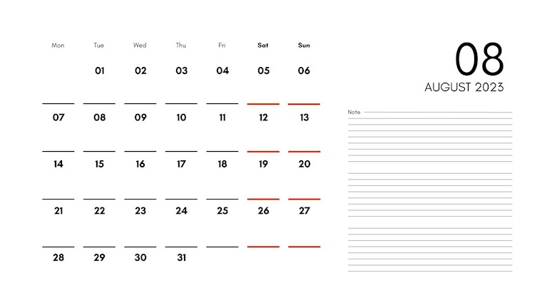 black white simple august 2023 calendar