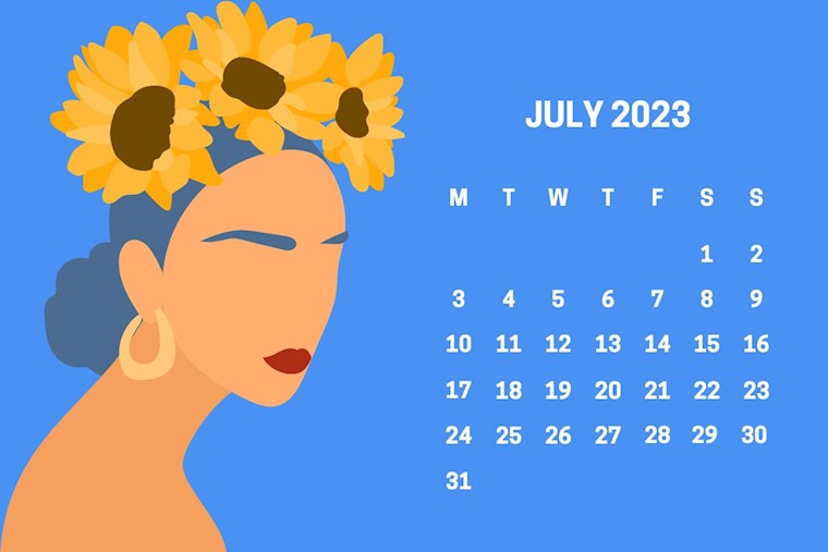 boho woman july 2023 summer month calendar