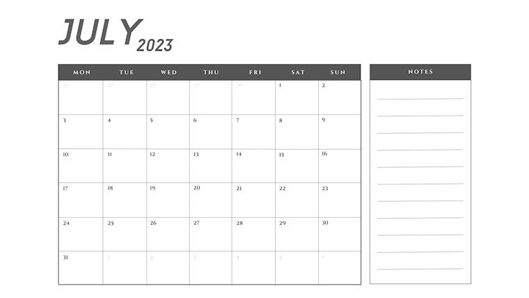 bold july calendar 2023 printable