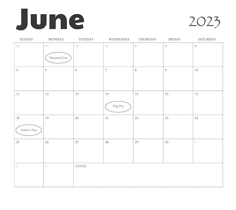 bold june 2023 calendar printable
