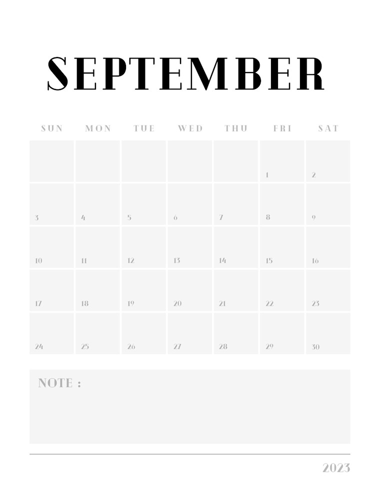 bold minimalist september calendar 2023