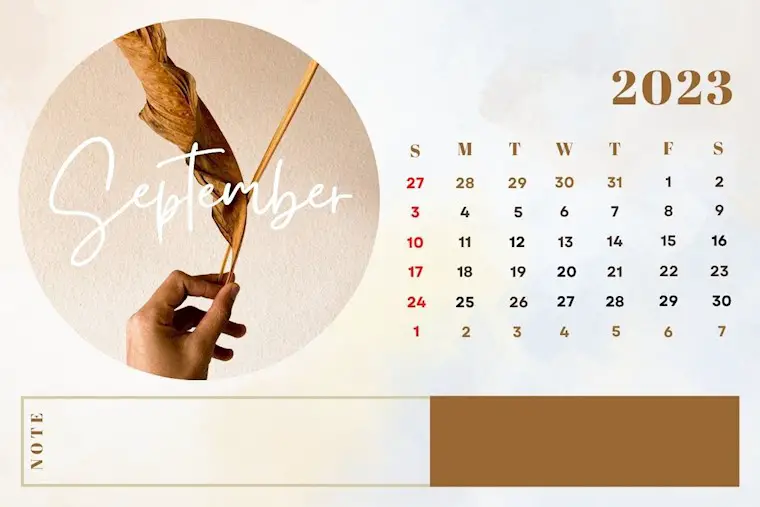 brown fall leaf september 2023 calendar