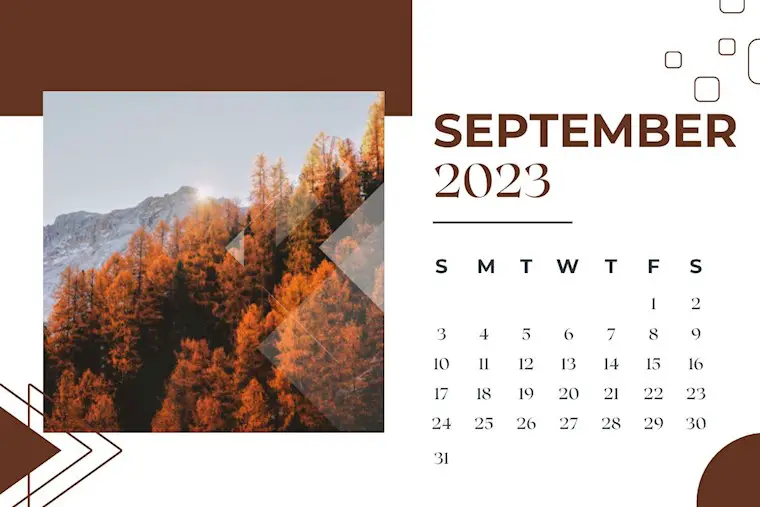 brown modern mountain september 2023 calendar