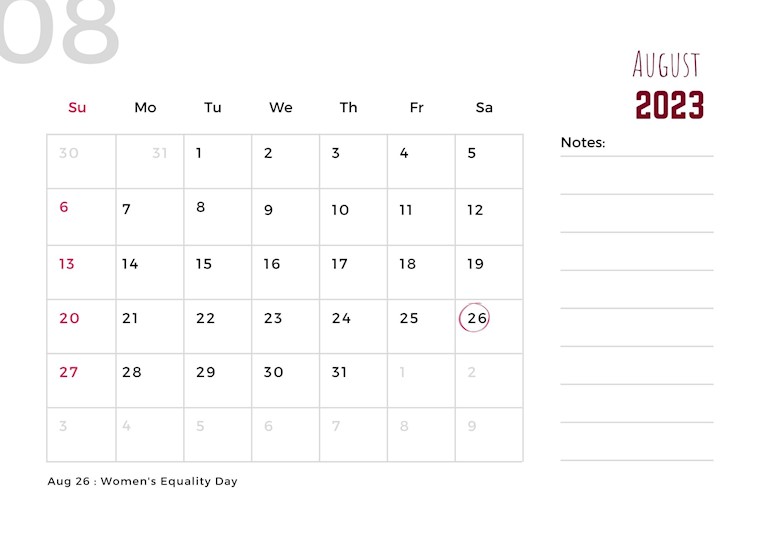 clean holidays august calendar 2023