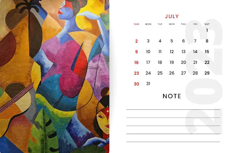 colorful modern abstract july 2023 calendar