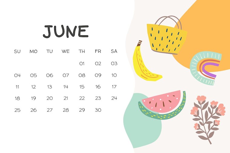 colorful organic shape summer vibes june 2023 calendar