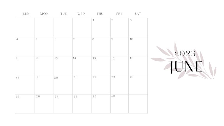cream and black minimalist june 2023 calendar