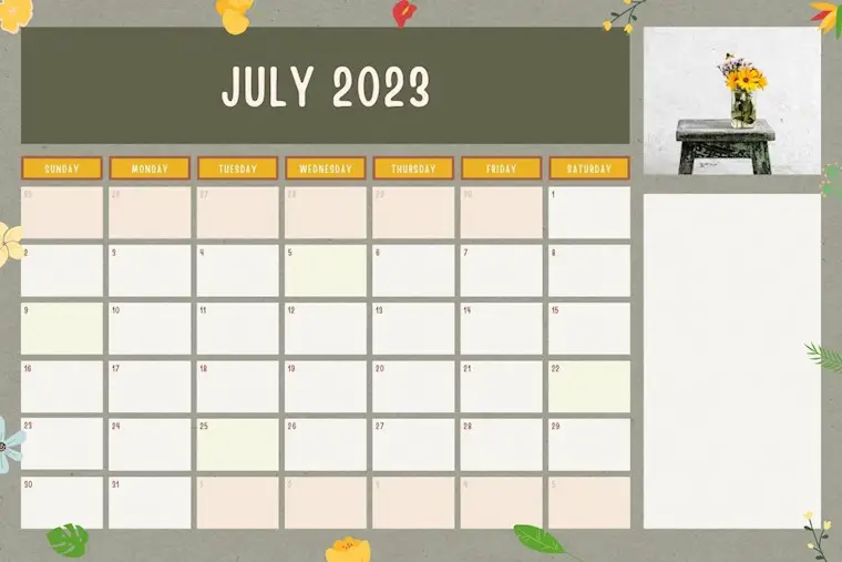 cute abstract botanical july 2023 calendar