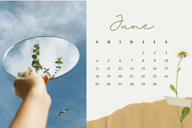 cute beige botanical june 2023 calendar