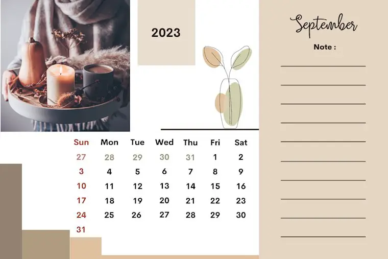 cute beige september 2023 calendar