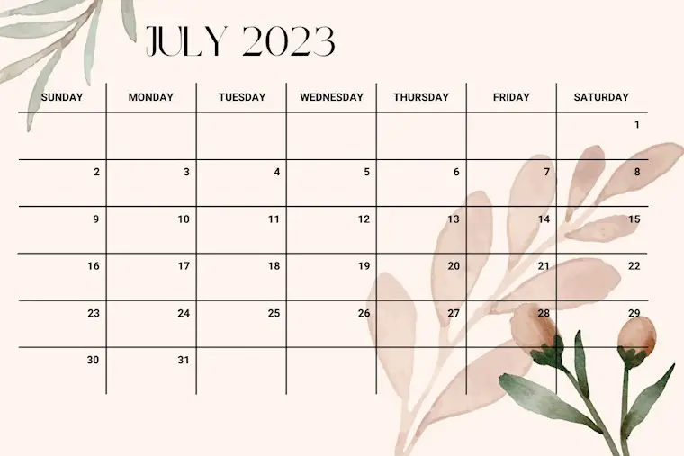 cute beigh pink july 2023 calendar