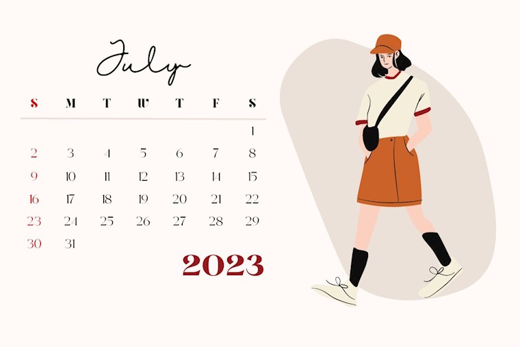cute girl cream pink july 2023 calendar