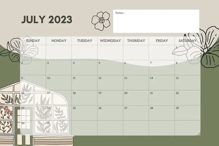 cute minimalist july 2023 month planner calendar