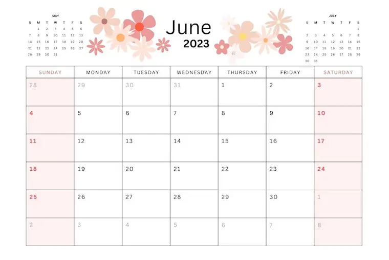 cute minimalist june 2023 calendar