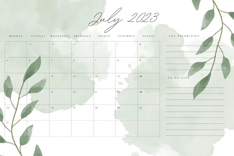 cute plant july 2023 month planner calendar