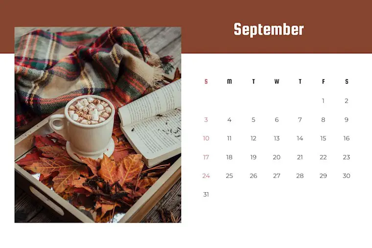 cute simple photogtaphic september 2023 calendar