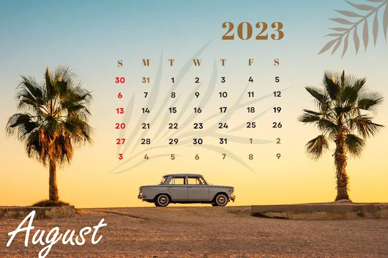 cute sunset august 2023 calendar