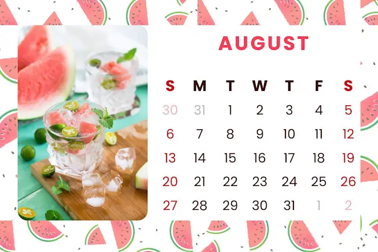 cute watermelon august 2023 calendar