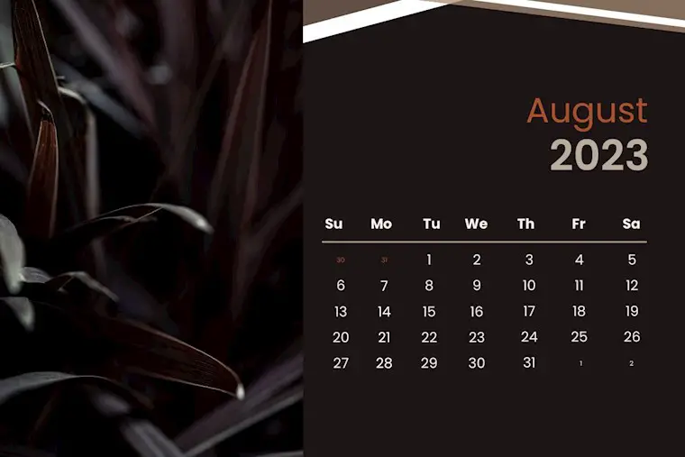 dark brown modern august 2023 calendar