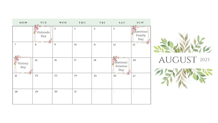 floral august 2023 calendar