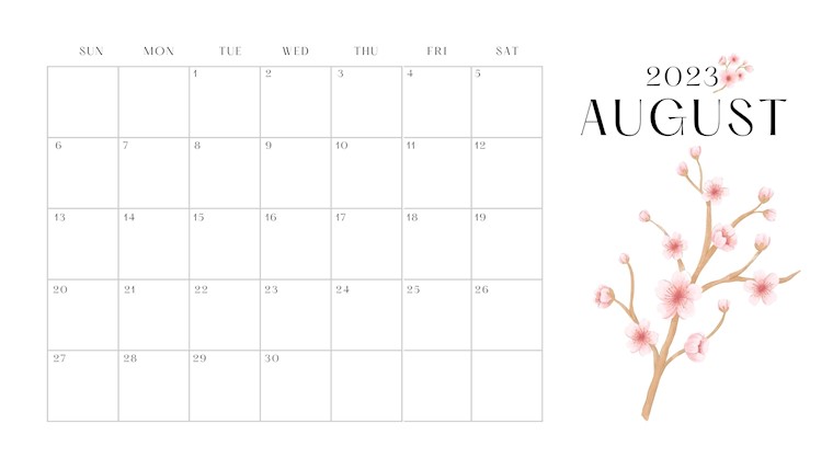 floral clean august 2023 calendar