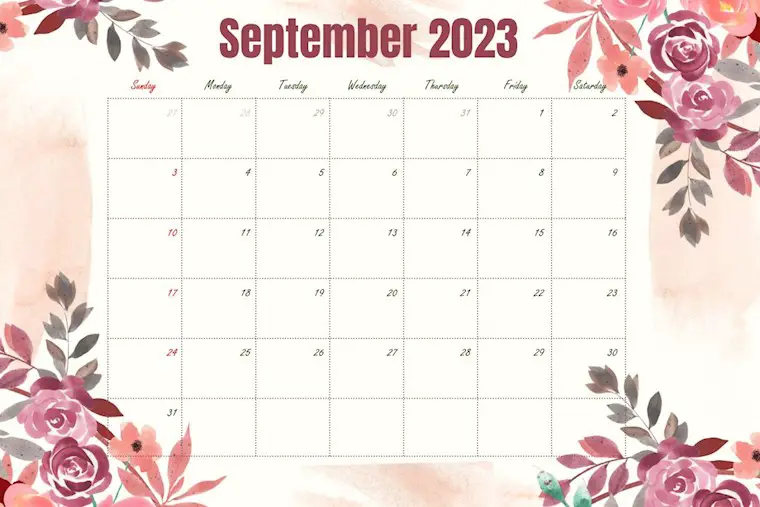 floral cute september 2023 calendar